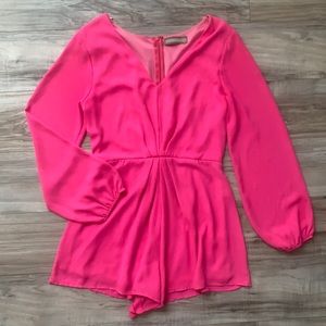 Hot pink romper long sleeve V neck medium